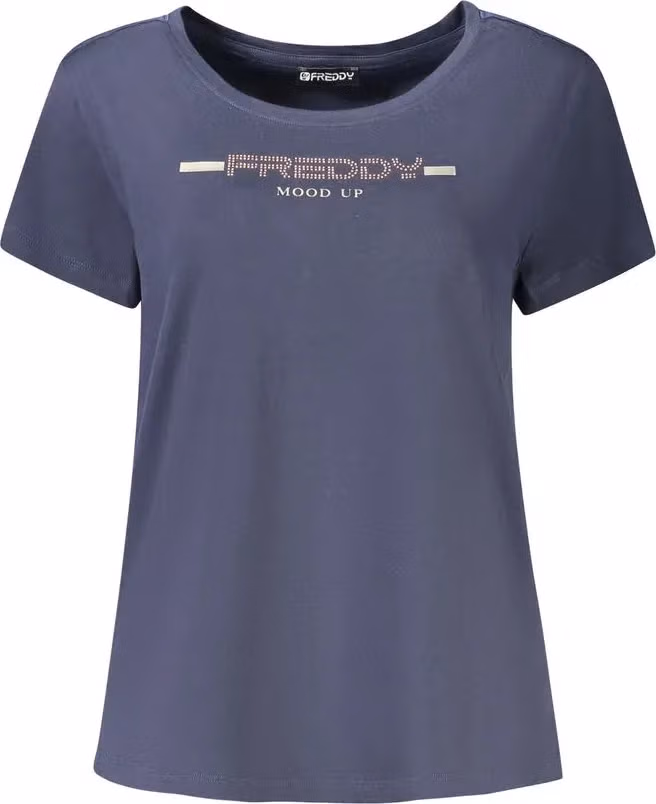 "Blu Cotton Women T-Shirt with Rhinestone Detailing"