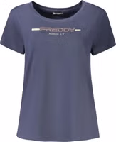 "Blu Cotton Women T-Shirt with Rhinestone Detailing" 1