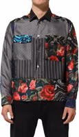 Multicolor Patchwork Long Sleeves Silk Shirt 1