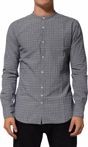 Gray Polka Dot Cotton Button Down Long Sleeves Shirt