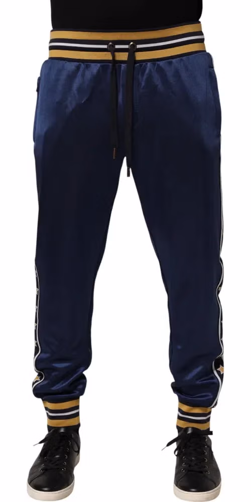Blue Nylon Jogger Mid Waist Trouser Pants