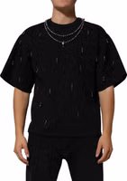 Black Polyester Necklace Embellished T-shirt 1