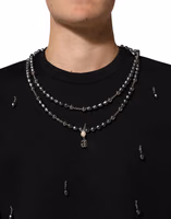 Black Polyester Necklace Embellished T-shirt 4