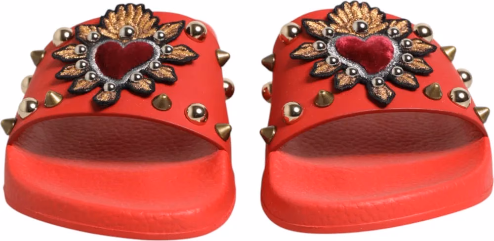 Red Sacred Heart Stud Slides Beachwear Shoes