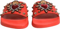 Red Sacred Heart Stud Slides Beachwear Shoes 1