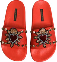 Red Sacred Heart Stud Slides Beachwear Shoes 2