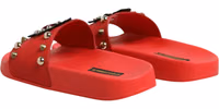 Red Sacred Heart Stud Slides Beachwear Shoes 4