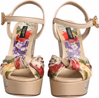 Beige Floral Ankle Strap Wedge Sandals Shoes 1