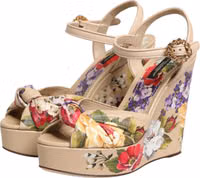 Beige Floral Ankle Strap Wedge Sandals Shoes 3