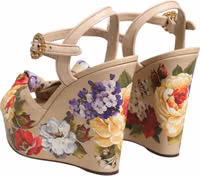 Beige Floral Ankle Strap Wedge Sandals Shoes 4