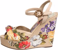 Beige Floral Ankle Strap Wedge Sandals Shoes 5