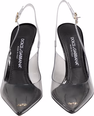 Black Leather Clear PVC Slingback Pumps Shoes