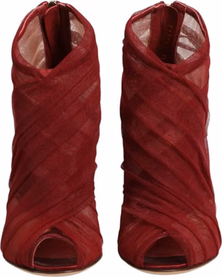 Red Tulle Ankle Boots Stiletto Heels Shoes