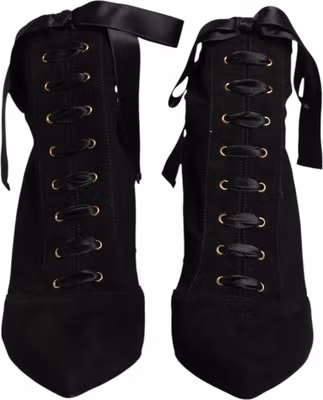 Black Stiletto Heels Lace Up Boots Shoes
