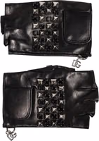 Black Leather Studded Fingerless Hand Mitten Men Gloves 1
