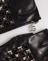 Black Leather Studded Fingerless Hand Mitten Men Gloves 2