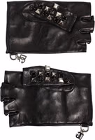 Black Leather Studded Fingerless Hand Mitten Men Gloves 3