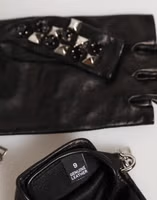 Black Leather Studded Fingerless Hand Mitten Men Gloves 4