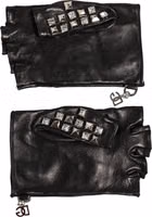 Black Leather Studded Fingerless Hand Mitten Men Gloves 2