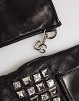 Black Leather Studded Fingerless Hand Mitten Men Gloves 3