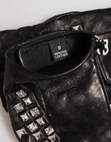 Black Leather Studded Fingerless Hand Mitten Men Gloves 4