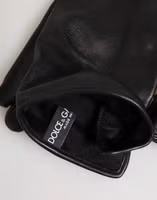 Black Leather Embellished Long Mitten Gloves 1