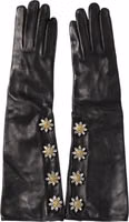 Black Leather Embellished Long Mitten Gloves 2