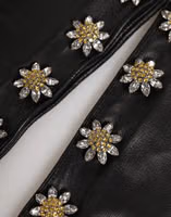 Black Leather Embellished Long Mitten Gloves 3