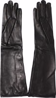 Black Leather Embellished Long Mitten Gloves 4