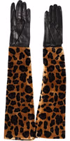 Brown Black Leopard Leather Elbow Length Mitten Gloves 2