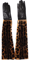 Brown Black Leopard Leather Elbow Length Mitten Gloves 3