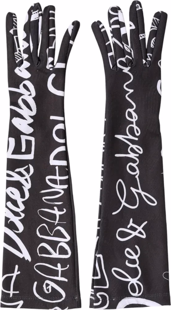 Black White DG Logo Elbow Length Mitten Gloves
