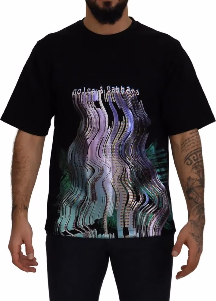 Cotton Black Printed Crewneck Tee T-shirt