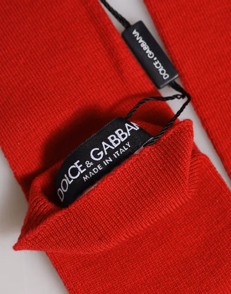 Red Wool Knitted Fingerless Elbow One Length Gloves