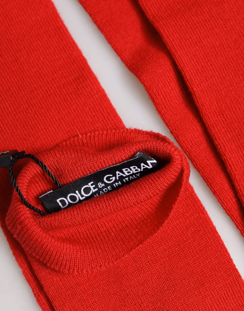 Red Wool Fingerless Elbow Length Mitten Gloves
