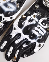 Gloves Black White Crystal Wrist Length Mitten  Gloves 3