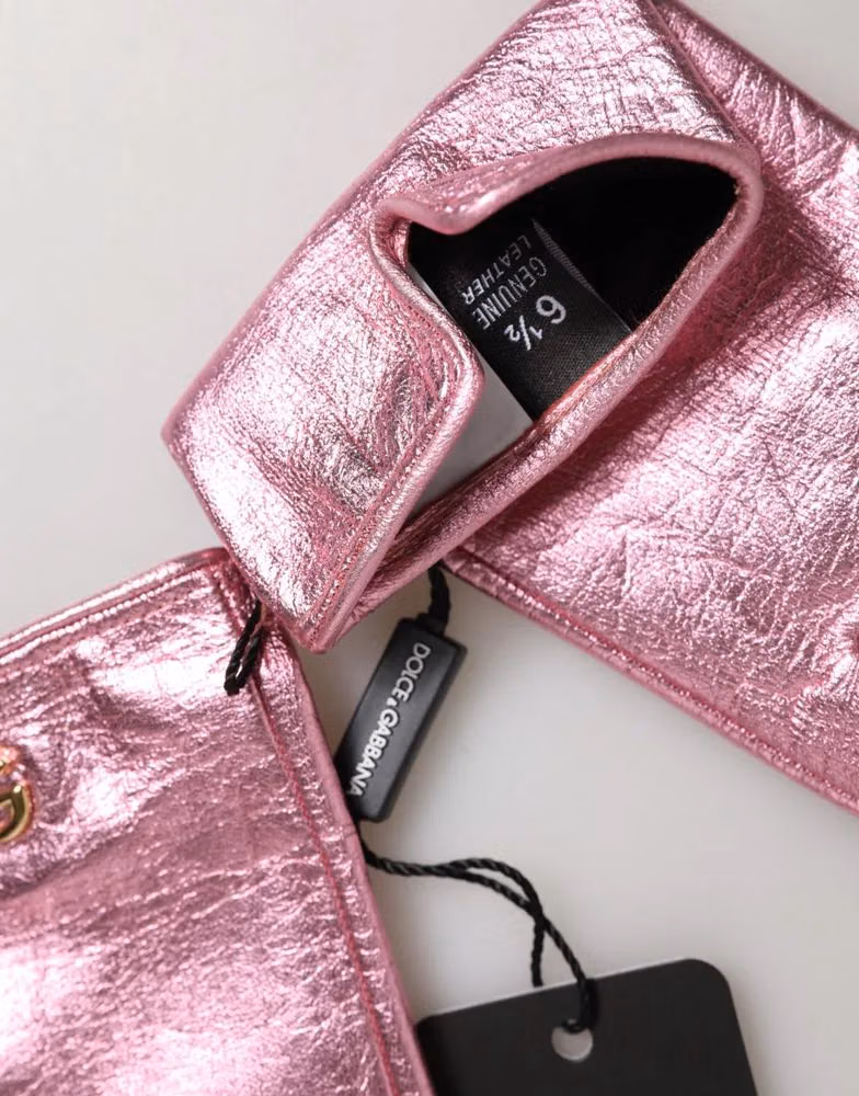 Pink Leather DG Logo Wrist Length Mitten Gloves