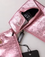 Pink Leather DG Logo Wrist Length Mitten Gloves 1