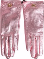 Pink Leather DG Logo Wrist Length Mitten Gloves 2