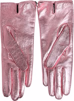 Pink Leather DG Logo Wrist Length Mitten Gloves 3