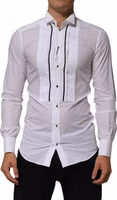 White Cotton Collared Long Sleeve GOLD Dress  Shirt 1