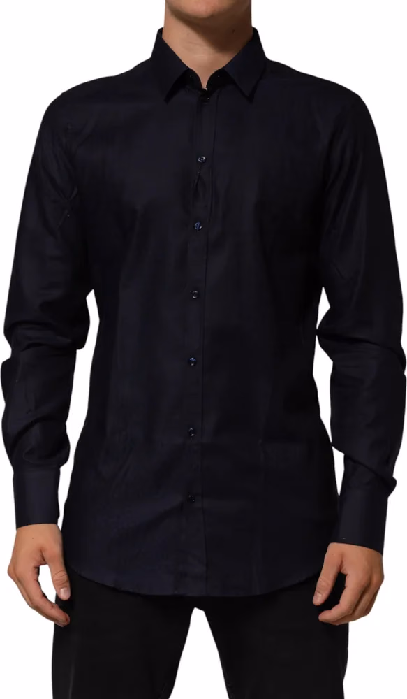 Blue Cotton Collared Long Sleeve GOLD Men Dress Shirt