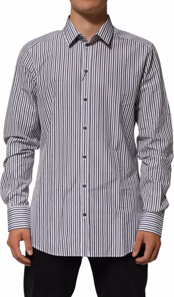 Black White Stripes Men GOLD Dress Shirt