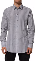 Black White Stripes Men GOLD Dress Shirt 1
