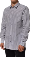 Black White Stripes Men GOLD Dress Shirt 2
