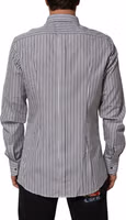 Black White Stripes Men GOLD Dress Shirt 3