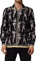 Black Silk Pin Up Printed Button Down Shirt 1