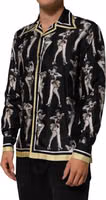 Black Silk Pin Up Printed Button Down Shirt 2