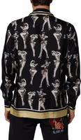 Black Silk Pin Up Printed Button Down Shirt 3
