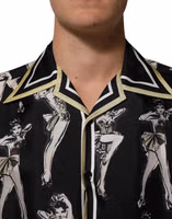 Black Silk Pin Up Printed Button Down Shirt 4